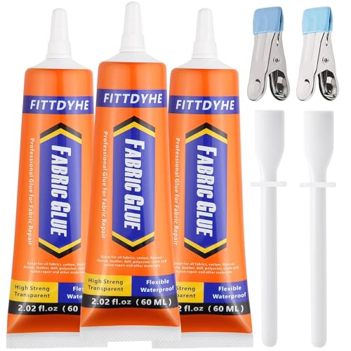 3Pcs Fabric Glue Permanent, 60 ML Washable Clear Clothing Glue, Super Fabric Glue for Rhinestones, Patches, Clothes, Denim, Leather, Polyester, Fabrics, Doll Repair, Flannel, Cotton - size: 3 count
