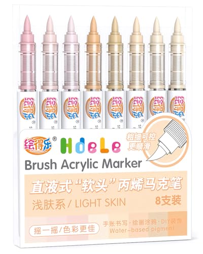 Guangna Skin Tone Acrylic Paint Markers, Skin Color Brush Tip Acrylic Paint Pens for Pumpkin Paint, Christmas Art, Rock Painting, Wood, Glass, Ceramic, Canvas, Stone, DIY Crafts - color: Skin Tone