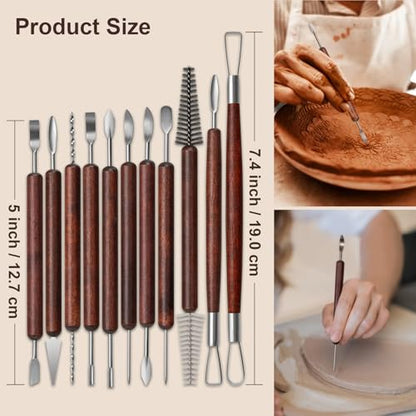 Amrules Clay Tools Kit, 43 PCS Red Pottery Tools, Practical Polymer Clay Sculpting Tools Kit, Air Dry Clay Tools Set for Adults, Pottery Craft, Dotting, Carving, Drawing, Molding, Modeling, Shaping - color: Red-43Pcs