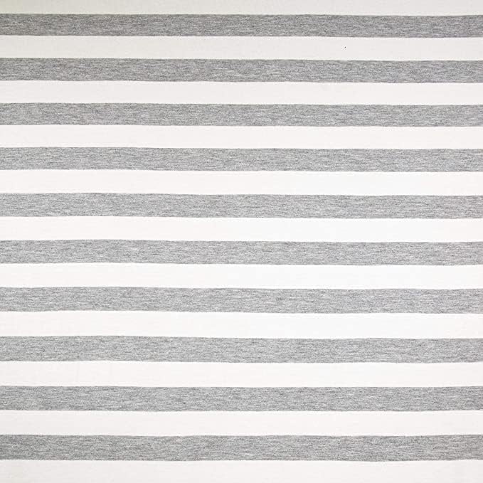 FabricLA Rayon Spandex Jersey Knit Fabric 1" Stripes - 58/60" Inches (150 CM) Wide by The Yard - 4 Way Stretch Fabric - Light to Medium Fabric 220 GSM - (Cream, Grey) - 5 Yards - color: Cream, Grey, size: 5 Yard Pre Cut
