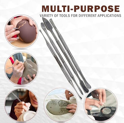A2ZScilab - Stainless Steel Spatula Wax & Clay Sculpting Tool Carver Set, Carving Pottery Tools - Sculpture Shaper Polymer Modeling Tools for Clay, Pottery, Ceramics Artwork & Holiday Crafts (4PCS) - style: 4PCS