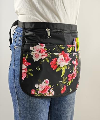 Waterproof Server Apron for Women with 5 Pockets,Quickly Put on and Take off Waitress Aprons,Work Apron for Bartender Barista - color: Peony