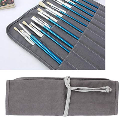 GLOGLOW Storage Organizer Roll-Up Case Bag, Compact Portable Painting Tool Bag Gray Travel Brush Organizer for Artists Art Supplies Home or Studio Use