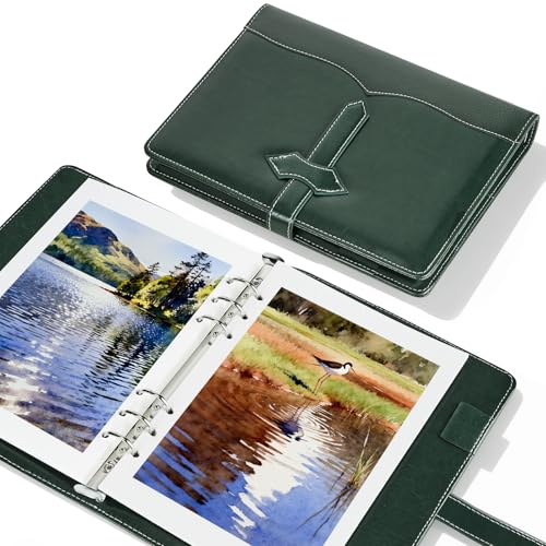Lightwish Watercolor Sketchbook, 100% Cotton 300gsm Hot Press, 5.8" x 8.2", 20 Sheets, A5 Binder Bound & Refillable, Acid Free Paper for Artists, Adults, Students, Travel Art Journal - color: British Retro - Green