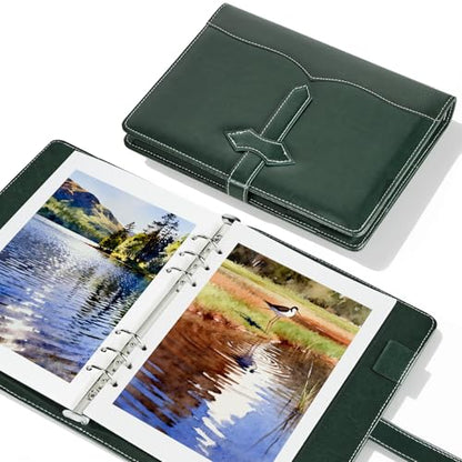 Lightwish Watercolor Sketchbook, 100% Cotton 300gsm Hot Press, 5.8" x 8.2", 20 Sheets, A5 Binder Bound & Refillable, Acid Free Paper for Artists, Adults, Students, Travel Art Journal - color: British Retro - Green