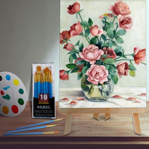144 PCS Professional Painting Set, 12 PCS Wood Easels,12 Packs of 120 Brushes with Nylon Brush Head and 12 PCS Palettes, Painting Supplies kit for Kids & Adults Party. - style: 144Pcs(12 Sets)