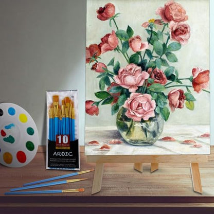 144 PCS Professional Painting Set, 12 PCS Wood Easels,12 Packs of 120 Brushes with Nylon Brush Head and 12 PCS Palettes, Painting Supplies kit for Kids & Adults Party. - style: 144Pcs(12 Sets)