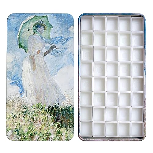 FCLUB Empty Watercolor Tin Palette with 40 Half Pans and Magnetic Squares | Empty Watercolor Half Pans,Paint Holder, Carrying Magnetic Squares, Artists Paint Palette, DIY Watercolor Travel Palette - color: Monet, size: Pack of 40 Half Pans