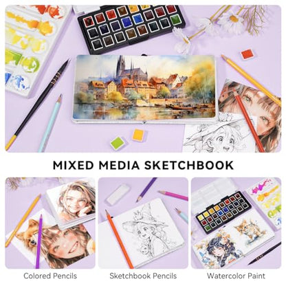 Lightwish Square Watercolor Journal,2 Pack Total 48 Sheets,100% Cotton,300gsm/140lb,Acid-Free, Hot Press Watecolor Paper Sketchbook for Artists Adults Students,4.7 * 4.7 Inches - color: Grey
