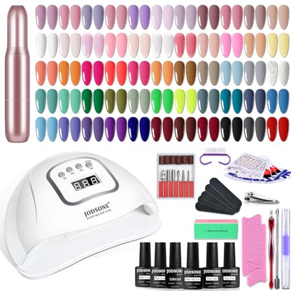 JODSONE 60 Pcs Gel Nail Polish Kit with U V Light Nail Drill 55 Colors Base Top Matte Coat Professional Gel Manicure Kits Soak Off Manicure Salon DIY at Home Gifts for Women - color: B33