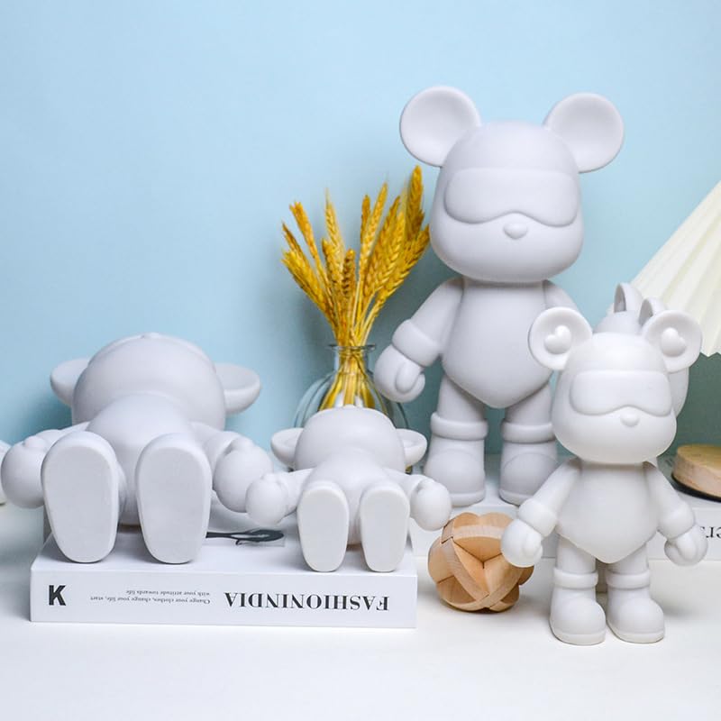 DIY (9+13 Inch, Blank Mold) Fluid Bear + Keychain Painting Set, Teddy Bear Figure for Creative Fluid Art and Home Decoration - size: 13 Inch
