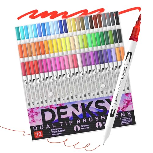 72 Watercolor Markers Set | Water Color Pens with Brush & Fineliner, Water-Based Art Markers | Dual Tip Markers for Adult Coloring, Lettering, Calligraphy, Sketching, Journaling & Illustration - color: White