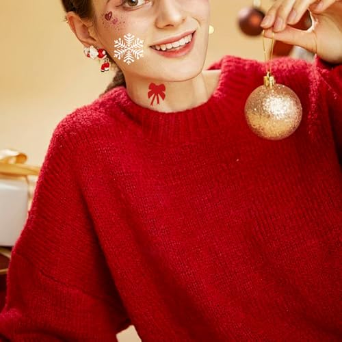 Xmasir 6 Sheet Christmas Temporary Tattoos Stencils, Kids Xmas Glitter Drawing Tattoo Templates Waterproof for Body Art Painting Party Decoration