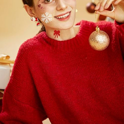 Xmasir 6 Sheet Christmas Temporary Tattoos Stencils, Kids Xmas Glitter Drawing Tattoo Templates Waterproof for Body Art Painting Party Decoration