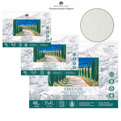 Magnani 1404 Firenze 100% Cotton Acrylic Paint Paper Pad, 12x16 188 lb. 15 Heavyweight Sheets, Rough Texture, Vegan Sizing, Natural White Acrylic Paper Pad for Acrylic, Gouache, Ink & Watercolor - size: 12x16"
