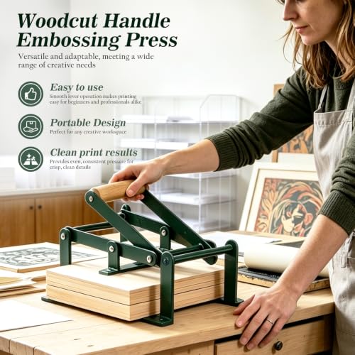 Linocut Hand Lever Press Machine, A5 Black Printing Press with Rollers & Felt Pads, Complete Linoleum Block Printmaking Tools Kit for Woodblock Lino Cuts