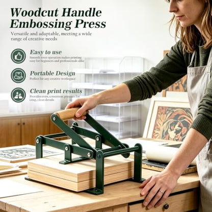 Linocut Hand Lever Press Machine, A5 Black Printing Press with Rollers & Felt Pads, Complete Linoleum Block Printmaking Tools Kit for Woodblock Lino Cuts