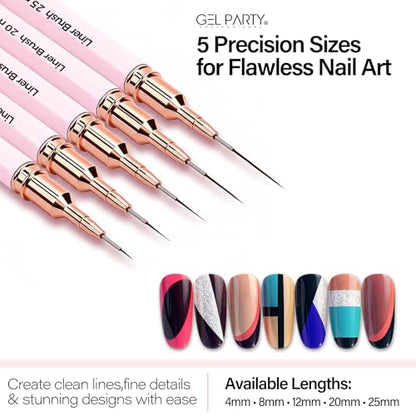 GELPARTY 7Pcs Pink Nail Art Brush Set - Professional Ultra-Fine Liner & Detail Brushes for Gel Polish & Acrylic Nails - Includes White Agate Palette & Holder - Manicure Design Tool Kit - color: Pink