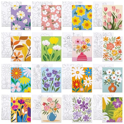 16 Pcs Pre Drawn Canvas for Painting for Adults Sip and Paint Kit Pre Printed Canvas to Paint DIY Art Party Supplies Girls Night Date Night (Floral Pattern, 8x10 in) - size: 8x10 in, style: Floral Pattern