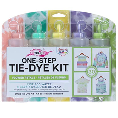 Tulip One-Step Tie-Dye Kit Flower Petals, Party Activity, Permanent & Vibrant Fabric Dye, Easy Clean-up, Makes 10 Bottles, Includes 5 Bonus Refill Packs, 8 Fun Techniques Included, Pastel Colors - color: Flower Petals