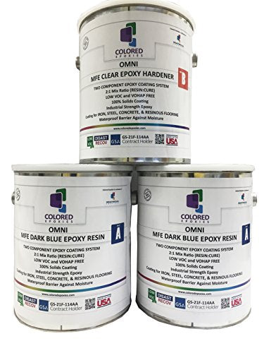Coloredepoxies 10017 Dark Blue Epoxy Resin Coating Made with Beautiful and Vibrant Pigments, 100% solids, For Garage Floors, Basements, Concrete and Plywood. 3 Gallon Kit - color: Dark Blue, style: 3 Gallon Kit