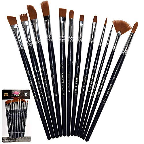 Crafts 4 All Artist Paint Brushes - Professional, Wide Tip, Nylon Hair Paintbrushes - Paintbrush Set of 12 for Acrylic, Watercolor, Christmas Decorations & Oil Painting - size: 12 Pack