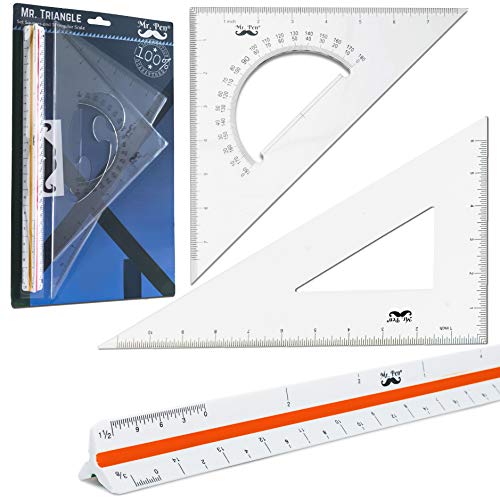 Mr. Pen Architectural Triangular Ruler Set with 12 Inch Triangular Scale | 11 Inch 30/60 and 8 Inch 45/90 Triangles