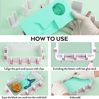 Nicpro Adjustable Molds Housing for Silicone & Resin Molds, Reusable Plastic Frame with Binder Clips & Double-Sided Tape for Soap & Candle Making