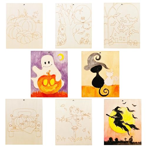 Piatoeke 16PCS 5.9×4.7in Unfinished Wooden Halloween Cutouts Board for Kids Painting,Wood Crafts DIY Fun Things to Paint and Hang(Halloween) - color: Halloween