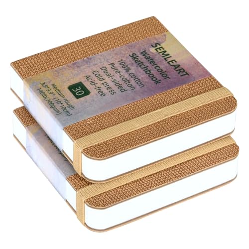 Watercolor Journal 2 Pack 60 Sheets, 3.93x3.93in, 140 lb/300 GSM Watercolor Sketchbook Cold Press Watercolor Paper Watercolor Notebook for Art Painting, Drawing, Mixed Media（Brown） - color: Brown