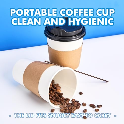 RACETOP 16 oz 100 Pack Disposable Paper Coffee Cups with Lids, Sleeves and Stirrers, Hot Cups, Paper Cups with Lids, Sleeves and Stirrers, Ideal for Home/Office - size: 16 oz