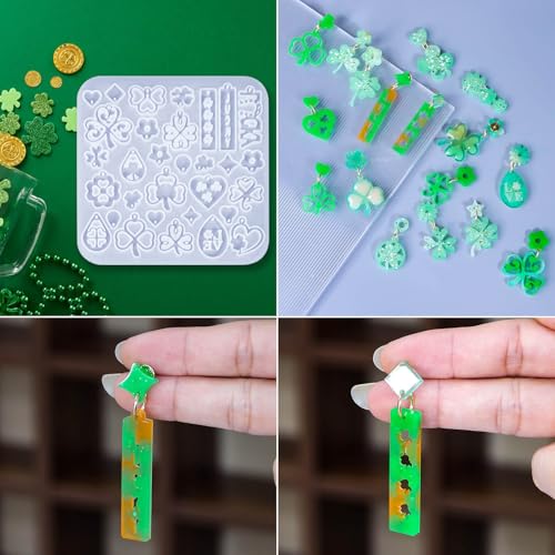 3 Pack Shamrock Silicone Resin Earring Molds, Lucky Straw Shape Earring UV Molds Epoxy Resin Casting Mold with 200Pcs Earring Hook for St Patrick's Day Keychain Jewelry Pendant DIY Supplies - color: 3 Pack Shamrock