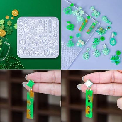 3 Pack Shamrock Silicone Resin Earring Molds, Lucky Straw Shape Earring UV Molds Epoxy Resin Casting Mold with 200Pcs Earring Hook for St Patrick's Day Keychain Jewelry Pendant DIY Supplies - color: 3 Pack Shamrock
