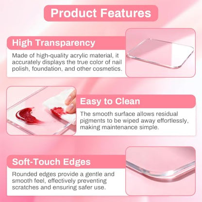Acrylic Nail Art Palette 2p- Transparent Nail Gel Polish Paint Mixing Pallet Design Plate For Nail Art Foundation Makeup Mixing Tray Display Stand Manicure Tools Supplies Accessories3.15"×4.72" - size: 2PCS