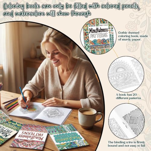 Liliful 24 Pcs Mindfulness Geometric Theme Coloring Book Bulk – Intricate Pattern & Mandala Coloring Books for Stress Relief, Ideal for Adult Relaxation, Gift Fillers & Self-Care Activities - style: Mindfulness
