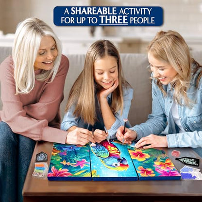 ArtSkills Diamond Painting Kit, Diamond Art Ready to Hang Framed Canvas with Storage and Accessory Kit, Parrot Paradise, 3 Stretched Canvas Panels, 14” x 7” Each - color: Parrot Paradise