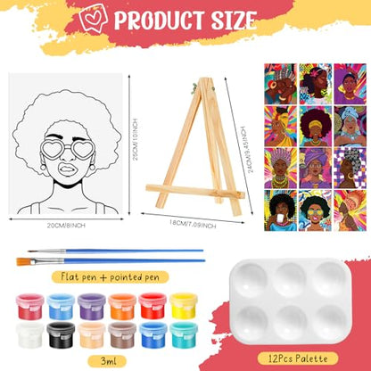 Zhanmai 72 Pcs 12 Sets Sip and Paint Kit Pre Drawn Canvas for Painting 8" x 10" Paint Party Canvas Painting Pre Printed Canvases for Party Favor DIY Virtual Adult's Date Night(Afro Queen) - style: Afro Queen