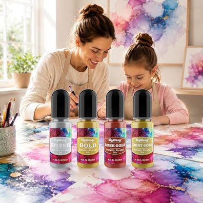 Alcohol Ink Set - 24 Bottles Vibrant Colors High Concentrated Alcohol-Based Ink, Concentrated Epoxy Resin Paint Colour Dye Great for Resin Petri Dish, Coaster, Painting, Tumbler Cup Making(10ml Each)