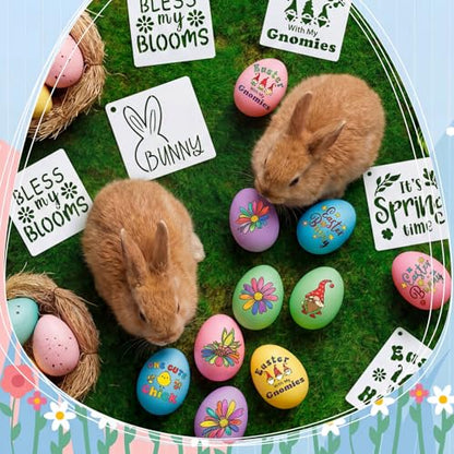 Marspark 72 Pcs Small Stencils for Crafts Reusable 3 Inch Stencils for Painting on Wood DIY Craft Paint Template for Wall Home Decor Card Rock Canvas Drawing Holiday (Bunny Egg) - style: Bunny Egg