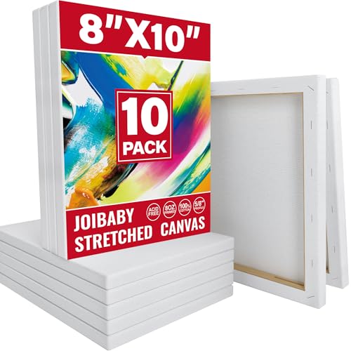 Stretched Canvas for Painting,10Pack 8X10 Inch Stretched White Blank Canvas,8 Oz Triple Primed 5/8" Profile Stretched Canvases,100% Cotton,Canvas for Painting, for Acrylics, Oils - style: 10 PACK 8X10