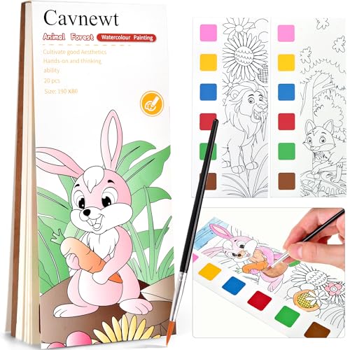 Cavnewt Paint with Water Coloring Book for Kids, Pocket Mess-Free Watercolor Painting Kit with Brush & Refill, Animal Forest Theme Travel Activity Toy,Easter Basket Stuffers Gifts for Kids - color: Animal Forest