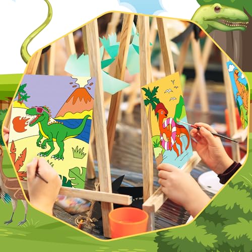 Anseal 12 Packs Animals Pre Drawn Canvas to Paint, 5" X 7" Dinasour Pre Printed Canvas, Pre Stretched Canvas Outline Painting Boards for Beginners, Party Favor - style: Dinasour