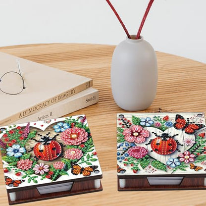 JISHSHAY 2 PCS Diamond Art Note Box Ladybird Diamond Painting Note Pad Holder Animal Gem Painting Gem Art Memo Boxes Mosaic Kits for Adults Embroidery Kit Memo Pad Holder, Contains 120 Sheets of Paper - color: Ladybird