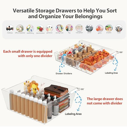 WOPITUES Mobile Storage Cabinet with 15 Clear Drawers, Craft Cabinet with 5 Large Drawers, Cart with Wooden Tabletop, Printer Stand Home Office, Dresser Chest, Modern Black - color: Black, size: 10M+5L