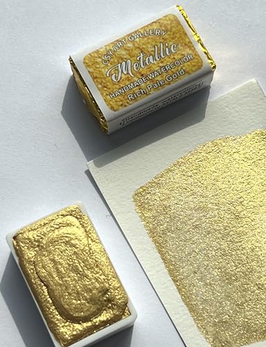 Handmade Watercolor Paint Calligraphy Ink Hand Lettering Rich Pale Gold Metallic-Glitter-Iridescent Watercolour Painting (Full Pans) - color: Rich Pale Gold (Full Pan)