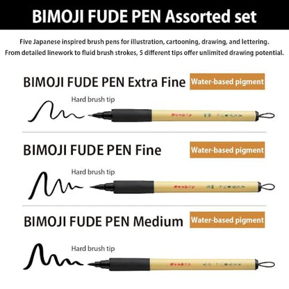 Kuretake Bimoji Brush Pen, 5 pcs set, brush tip marking fude brush pen, for Calligraphy, lettering, illustration, Professional, Made in Japan - style: Variety 5pcs box2