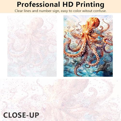 TUMOVO Paint by Numbers for Adults Beginner Octopus Paint Number Kits Sea Animals Adult Paint by Number Sea View Adult Paint by Number Kits DIY Oil Painting Kits Gift for Kids, 16 x20 Inch - color: Octopus