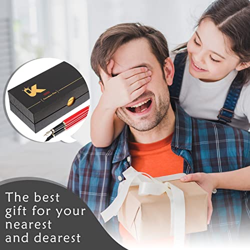 Tiankool Luxury Fountain Pen,Fine Nib, Exquisite Pen Gift Set for Men&Women-Includes 10 Ink Cartridges&Ink Converter- Nice Pens - Red - color: Red