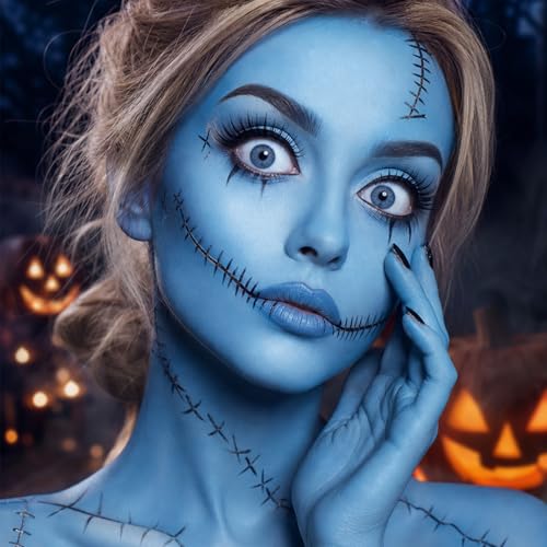 Light Blue Face Paint Stick Waterproof Eye Black Smooth SmudgeProof Body Paint High Pigment for Sports Events Halloween SFX Makeup Mermaid Frost Spirit and Dreamy Character Looks - color: Light Blue