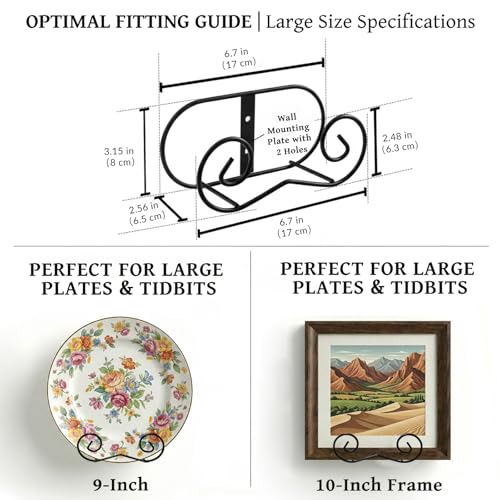 LIONWEI LIONWELI Wall Mount Plate Display Stands - Vertical Metal Holders for Decorative Plates, Picture Frames and Artwork - Black (2 Pieces) - size: Large